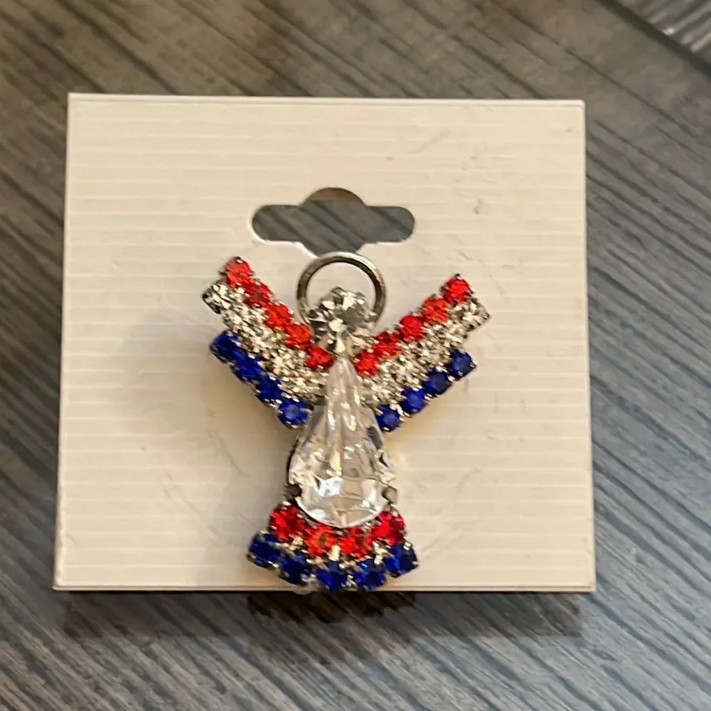 Vintage Ballou Red White Blue Rhinestone Angel Pin